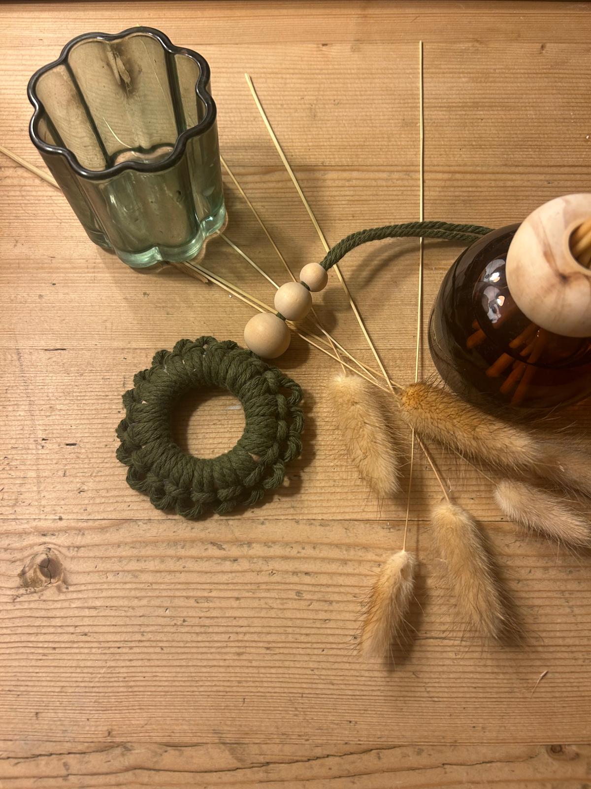 Handmade Macrame Aromatherapy Diffuser - Army Green Ring